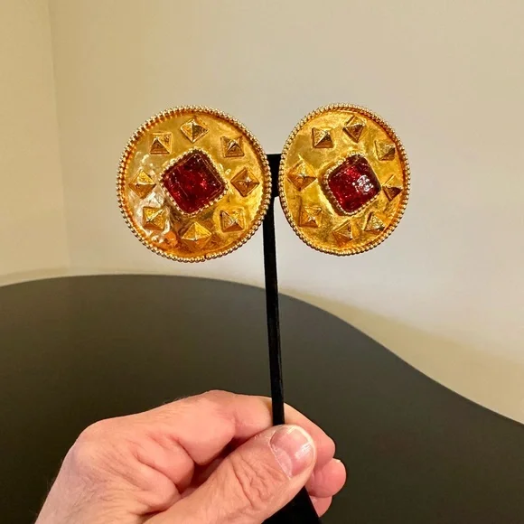 DOMINIQUE AURIENTIS PARIS 80’S VINTAGE RETRO RUNWAY RARE GLAM GRIPOIX EARRINGS - Picture 11 of 17